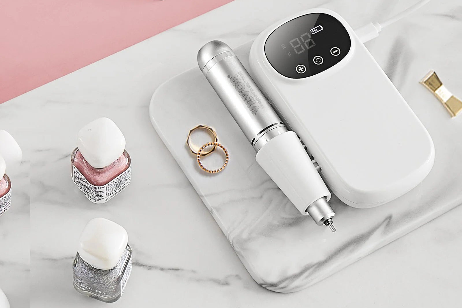VEVOR Electric Rechargeable Nail Drill, 35,000RPM Portable Cordless Nail E File Machine, Lcd-Display Acrylic Gel Grinder Tool with 6 Bits and 50PCS Sanding Bands for Manicure Pedicure Carve Polish