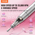 VEVOR Electric Rechargeable Nail Drill, 35,000RPM Portable Cordless Nail E File Machine, Lcd-Display Acrylic Gel Grinder Tool with 6 Bits and 50PCS Sanding Bands for Manicure Pedicure Carve Polish