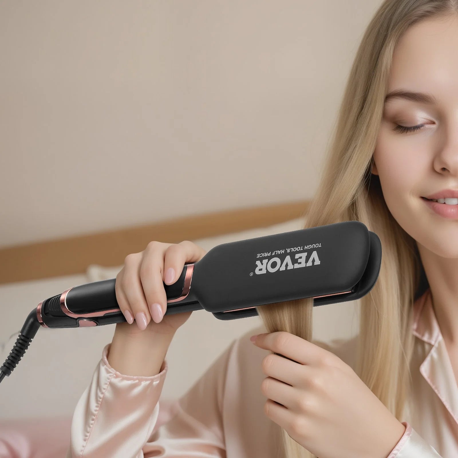 SKYSHALO Titanium Hair Straightener, 2-Inch - Features Infrared, Negative Ions, Dual Voltage (110V/240V), LCD Screen & 11 Temperature Settings, Ideal for Salon, Home & Travel